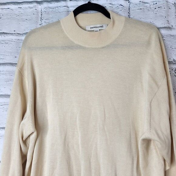 PRONTO UOMO Jumper Men's Medium Silk Blend Knitted Crew Neck Pullover Beige - Picture 3 of 11